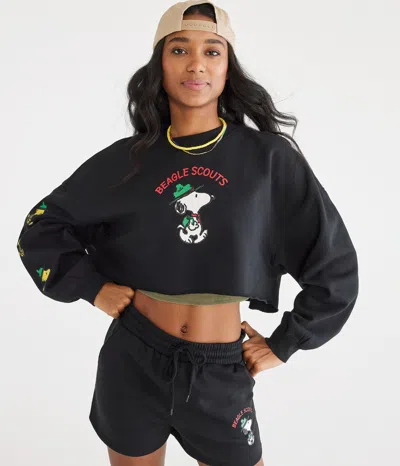 Aéropostale Camp Snoopy Beagle Scouts Cropped Sweatshirt In Multi