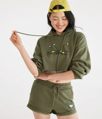 Aéropostale Camp Snoopy Campfire Cropped Sweatshirt In Multi