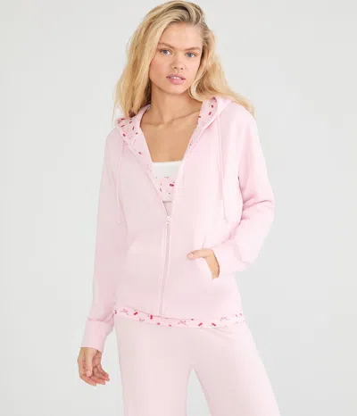 Aéropostale Cherry & Bow Lined Full-zip Hoodie In Pink