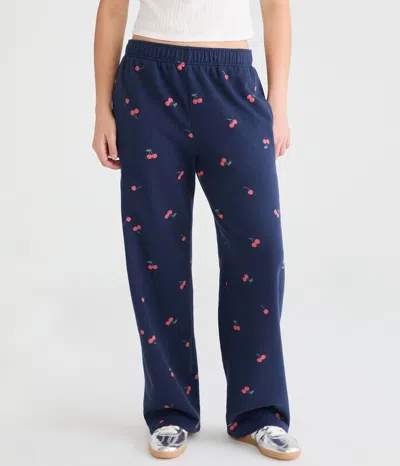 Aéropostale Cloud Soft Cherry Print Mid-rise Straight Leg Sweatpants In Blue
