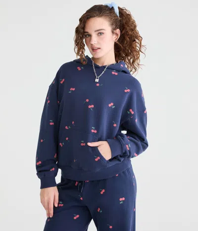 Aéropostale Cloud Soft Cherry Print Pullover Hoodie In Blue