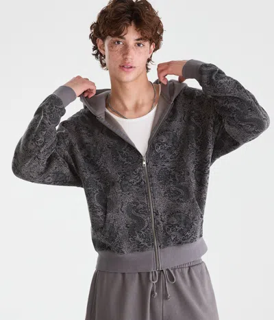 Aéropostale Cloud Soft Dragon & Koi Boxy Full-zip Hoodie In Gray