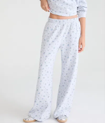 Aéropostale Cloud Soft Floral Print Mid-rise Wide Leg Sweatpants In Blue