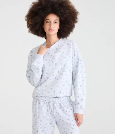 Aéropostale Cloud Soft Floral Print Oversized Crew Sweatshirt In Gray