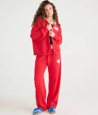 Aéropostale Cloud Soft Heart Patch Full-zip Hoodie In White