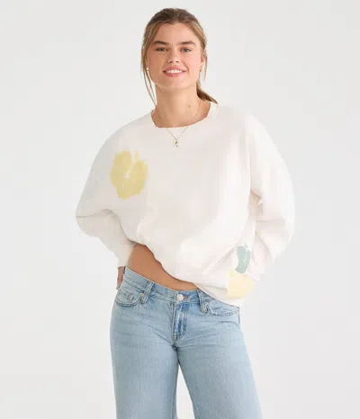 Aéropostale Cloud Soft Hibiscus Oversized Crew Sweatshirt In White