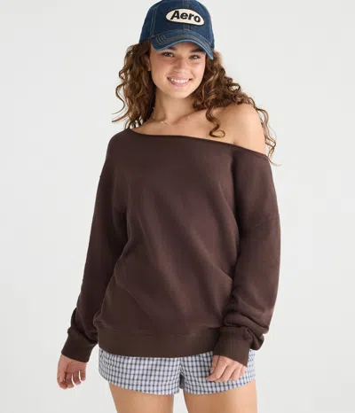 Aéropostale Cloud Soft Oversized Off-the-shoulder Sweatshirt In Brown