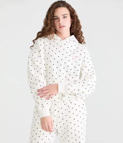 Aéropostale Cloud Soft Polka Dot Bow Pullover Hoodie In White