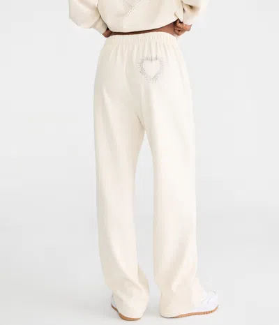 Aéropostale Cloud Soft Rhinestone Heart High-rise Wide Leg Sweatpants In White