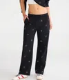 Aéropostale Cloud Soft Rhinestone Stars High-rise Wide Leg Sweatpants In Black