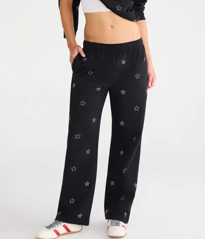 Aéropostale Cloud Soft Rhinestone Stars High-rise Wide Leg Sweatpants In Black