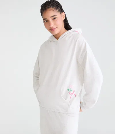 Aéropostale Cloud Soft Rose Bow Pullover Hoodie In White