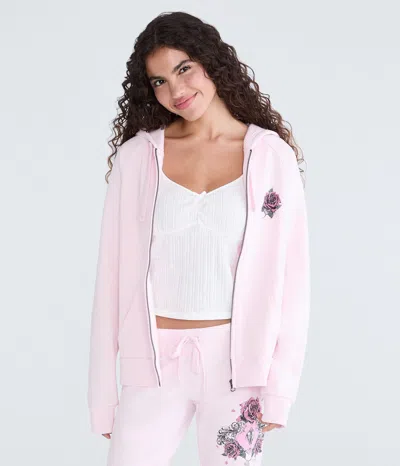 Aéropostale Cloud Soft Rose Locket Full-zip Hoodie In Pink