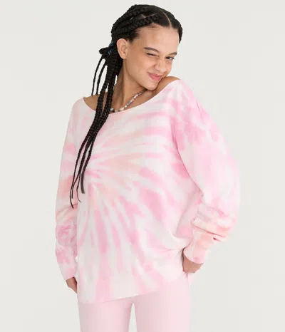 Aéropostale Cloud Soft Tie-dye Oversized Off-the-shoulder Sweatshirt In Pink