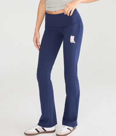 Aéropostale Cool Girls Love Cats Mid-rise Fold-over Flare Leg Pants In Blue