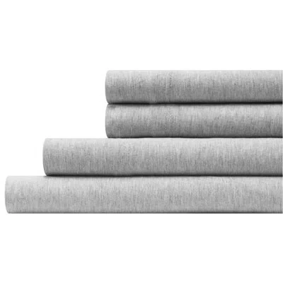 Aéropostale Cotton-rich Heathered Jersey 4 Piece Sheet Set – Soft T-shirt Feel, Heathered Grey, Queen In Gray