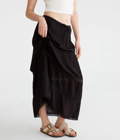 Aéropostale Crinkle Lace-trim Maxi Skirt In Black