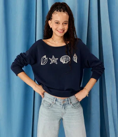 Aéropostale Demetra For Seashells Slash-neck Sweater In Blue