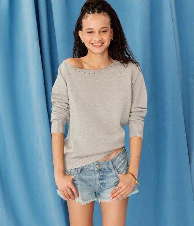 Aéropostale Demetra For Studded Slash-neck Sweater In Gray