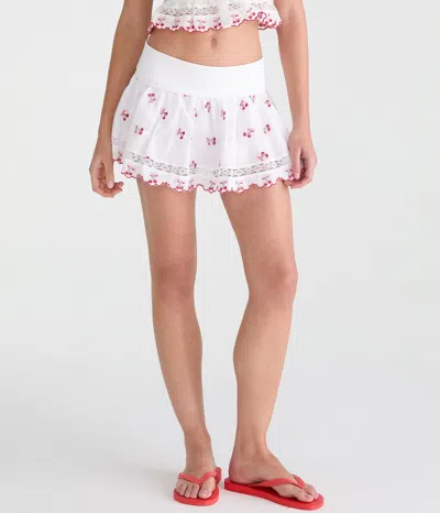 Aéropostale Embroidered Cherries Fold-over Mini Skirt In White