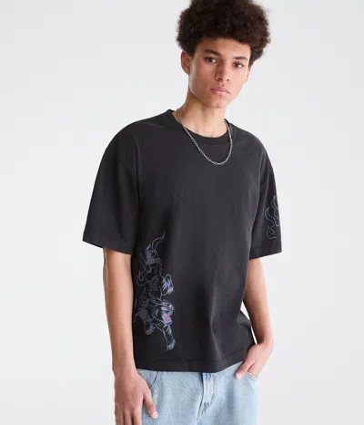 Aéropostale Fire Tiger Washed Graphic Tee In Black