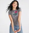 AÉROPOSTALE FLOCKED ROSE GRAPHIC TEE