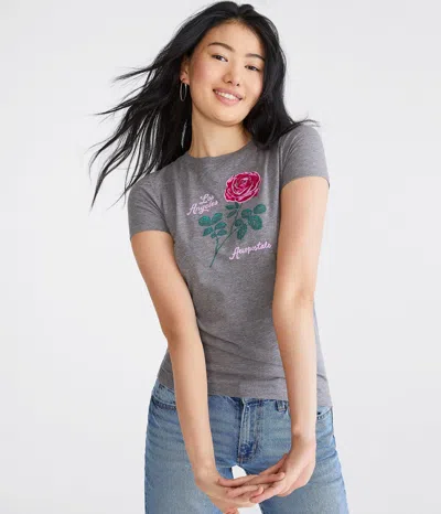 Aéropostale Flocked Rose Graphic Tee In Multi