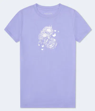 Aéropostale Floral Butterfly Foil Graphic Tee In Purple
