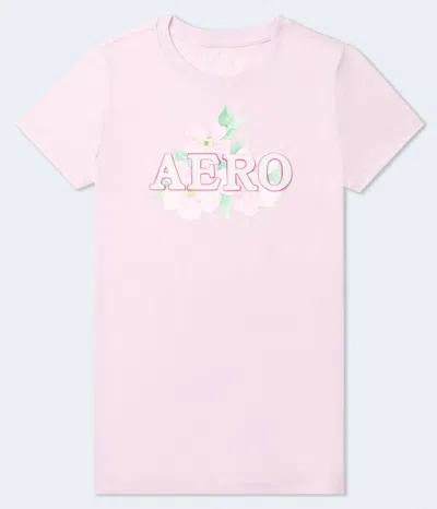 Aéropostale Floral Logo Appliqué Graphic Tee In Pink