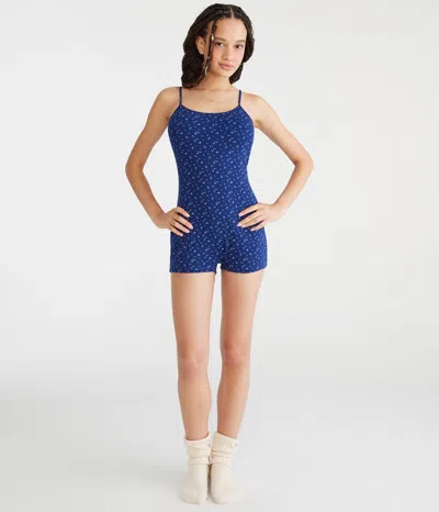 Aéropostale Floral Pointelle Tank Sleep Romper In Blue