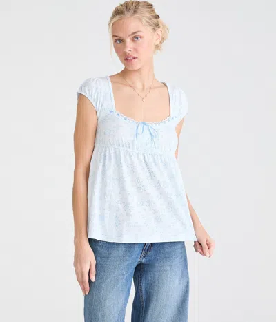 Aéropostale Floral Scoop-neck Babydoll Tee In Blue