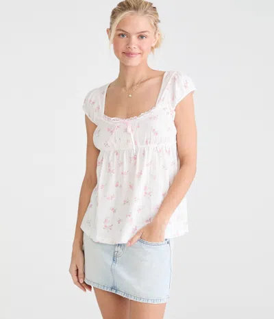 Aéropostale Floral Scoop-neck Babydoll Tee In White