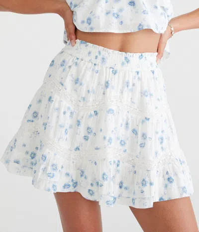 Aéropostale Floral Zigzag Lace Tiered Mini Skort In White
