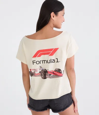Aéropostale Formula 1 Car Off-the-shoulder Graphic Tee In Neutral