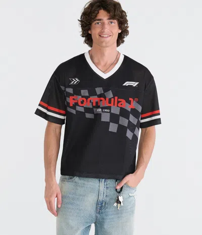 Aéropostale Formula 1 Checkered Flag Boxy V-neck Jersey In Black