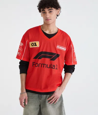 Aéropostale Formula 1 Mens V Neck Short Sleeve Jersey In Red