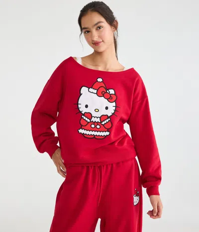 Aéropostale Hello Kitty Santa Suit Off-the-shoulder Sweatshirt In Red