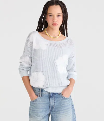 Aéropostale Hibiscus Slouchy Open-knit Boat-neck Sweater In Blue
