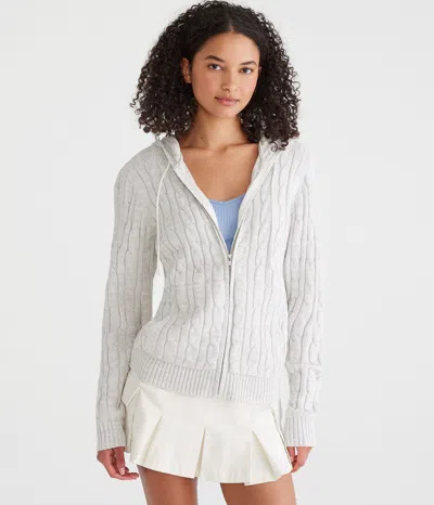 Aéropostale Hooded Full-zip Cable Cardigan In Gray