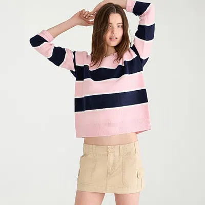 Aéropostale Juniors Womens Round Neck Long Sleeve Striped Pullover Sweater In White