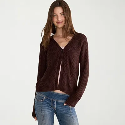 Aéropostale Juniors Womens V Neck Long Sleeve Pullover Sweater In Brown
