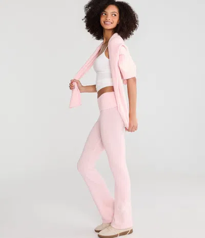 Aéropostale Lace Bow Cozy Sweater Flare Leg Pants In Pink