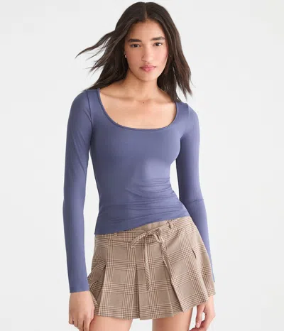 Aéropostale Long Sleeve Buttery Soft Scoop-neck Tee In Blue