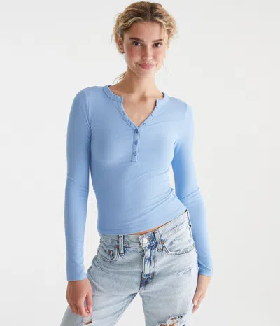 Aéropostale Long Sleeve Buttery Soft V-neck Henley In Brown