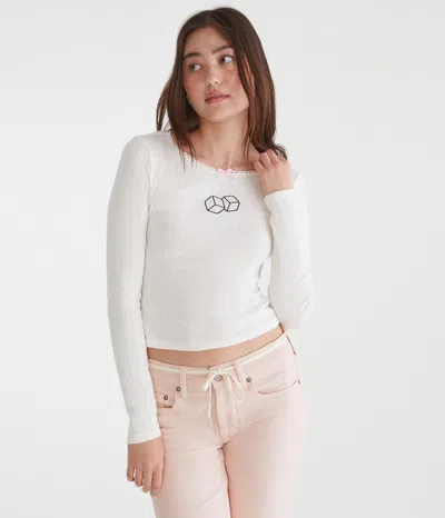 Aéropostale Long Sleeve Dice Pointelle Baby Tee In White