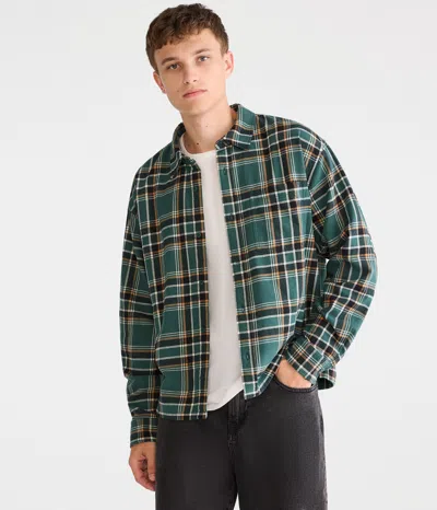 Aéropostale Long Sleeve Plaid Boxy Flannel Shirt In Green