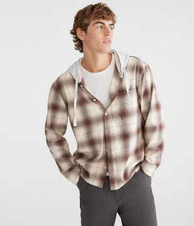 Aéropostale Long Sleeve Plaid Hooded Flannel Shirt In Brown