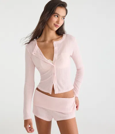 Aéropostale Long Sleeve Pointelle Knit Sleep Cardigan In Pink