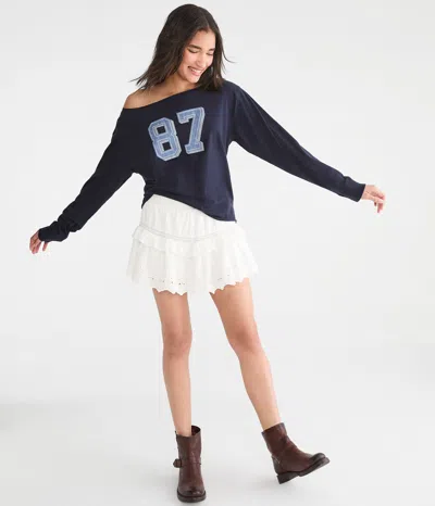 Aéropostale Long Sleeve Seriously Soft 87 Off-the-shoulder Tee In Blue