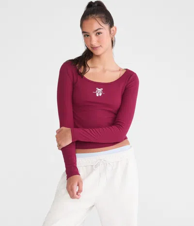 Aéropostale Long Sleeve Seriously Soft Ballet Slippers Graphic Tee In Red